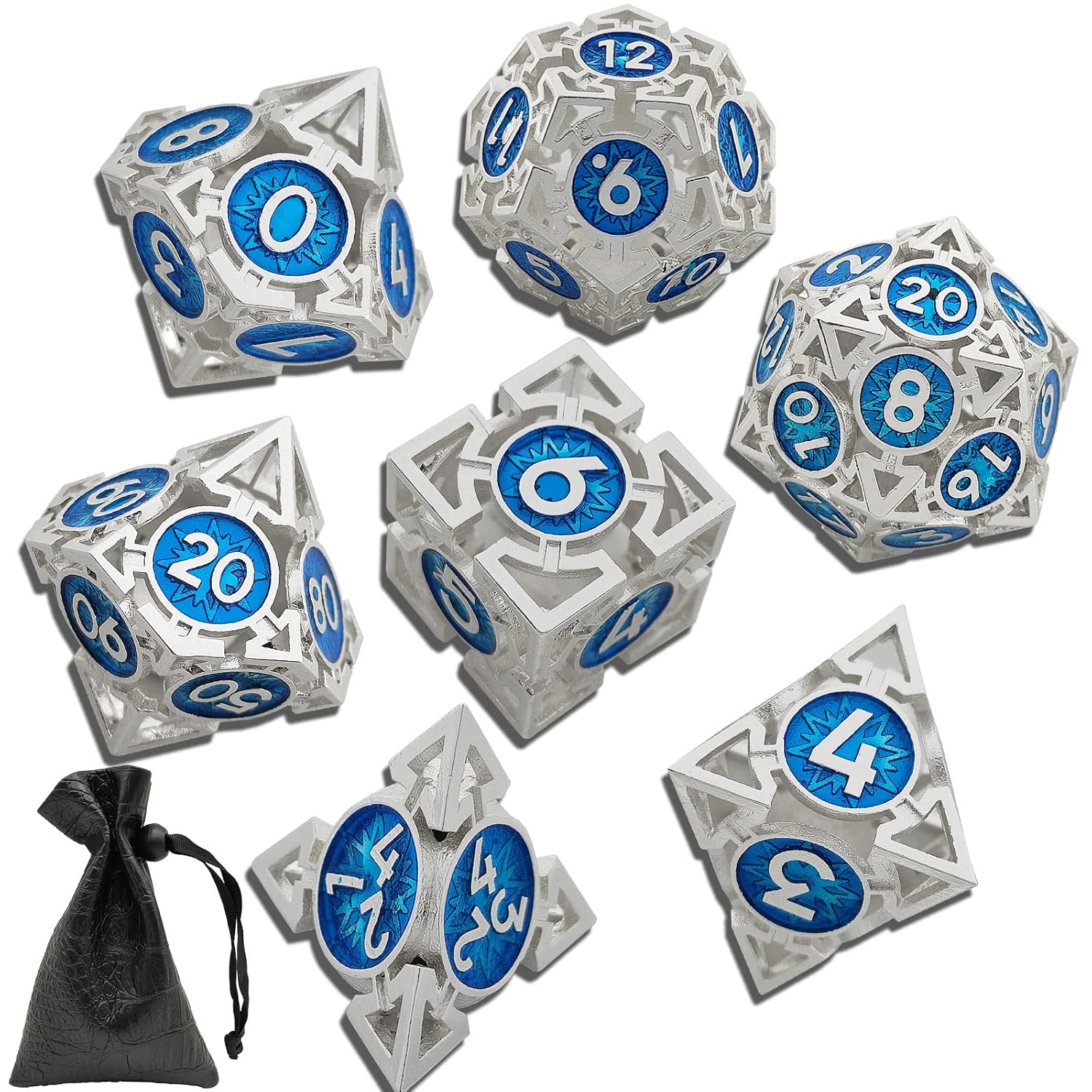 Lorekeeper Vault — 7-Piece Hollow Metal Dice Set | Sapphire Blue | D&D 5e Premium Polyhedral