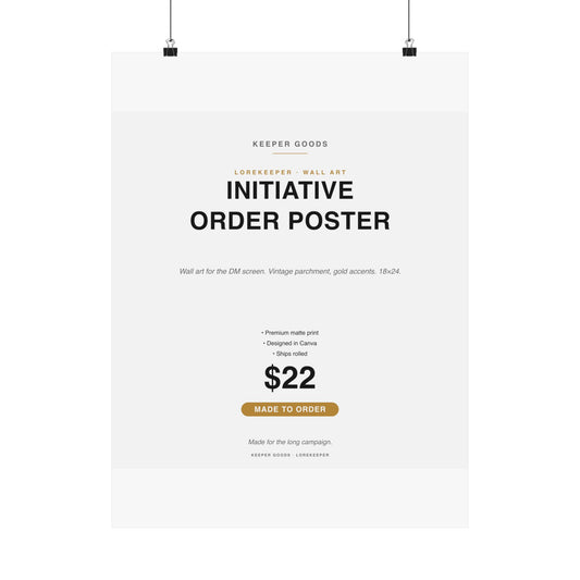 DnD Initiative Order Tracker Poster | 18×24 Matte Wall Art | Dungeon Master Reference Print | 5e Compatible