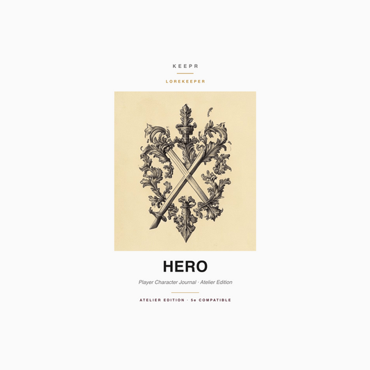 Lorekeeper Hero — Atelier Edition · D&D Character Journal — Atelier cover
