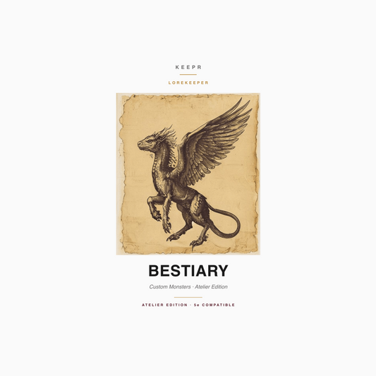Lorekeeper Bestiary — Atelier Edition · D&D Monster Journal — Atelier cover