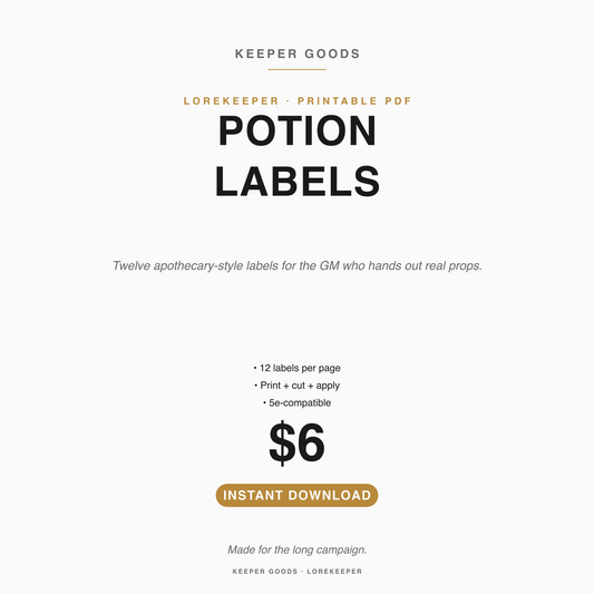 DnD Potion Labels Printable PDF — Keeper Goods