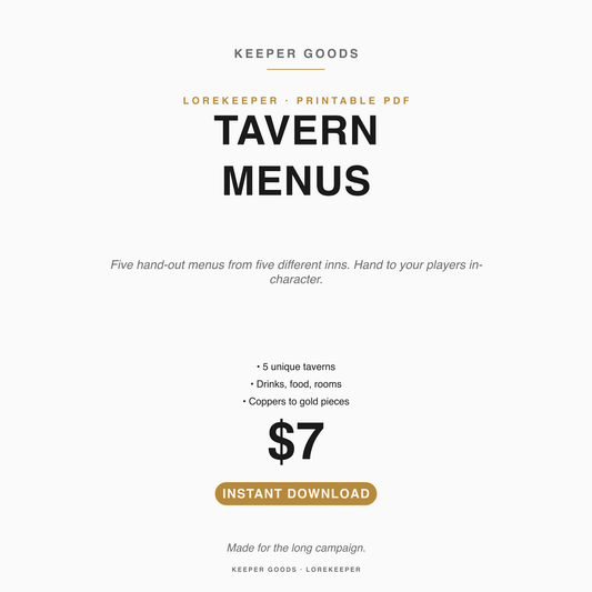 DnD Tavern Menu Pack Printable PDF — Keeper Goods