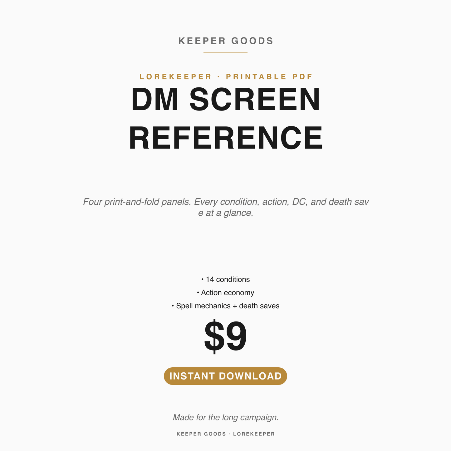 DnD DM Screen Reference Pack Printable PDF — Keeper Goods