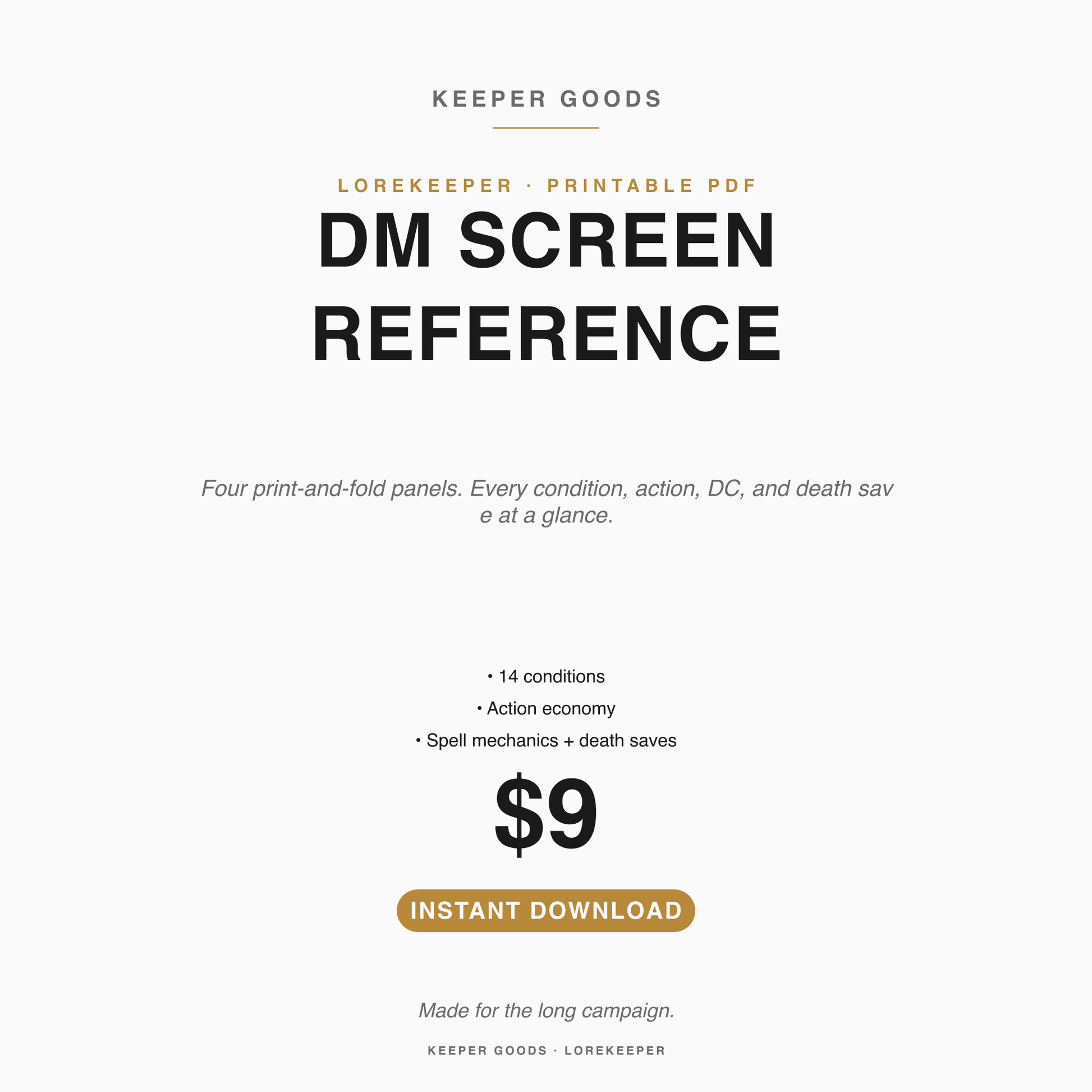 DnD DM Screen Reference Pack Printable PDF — Keeper Goods